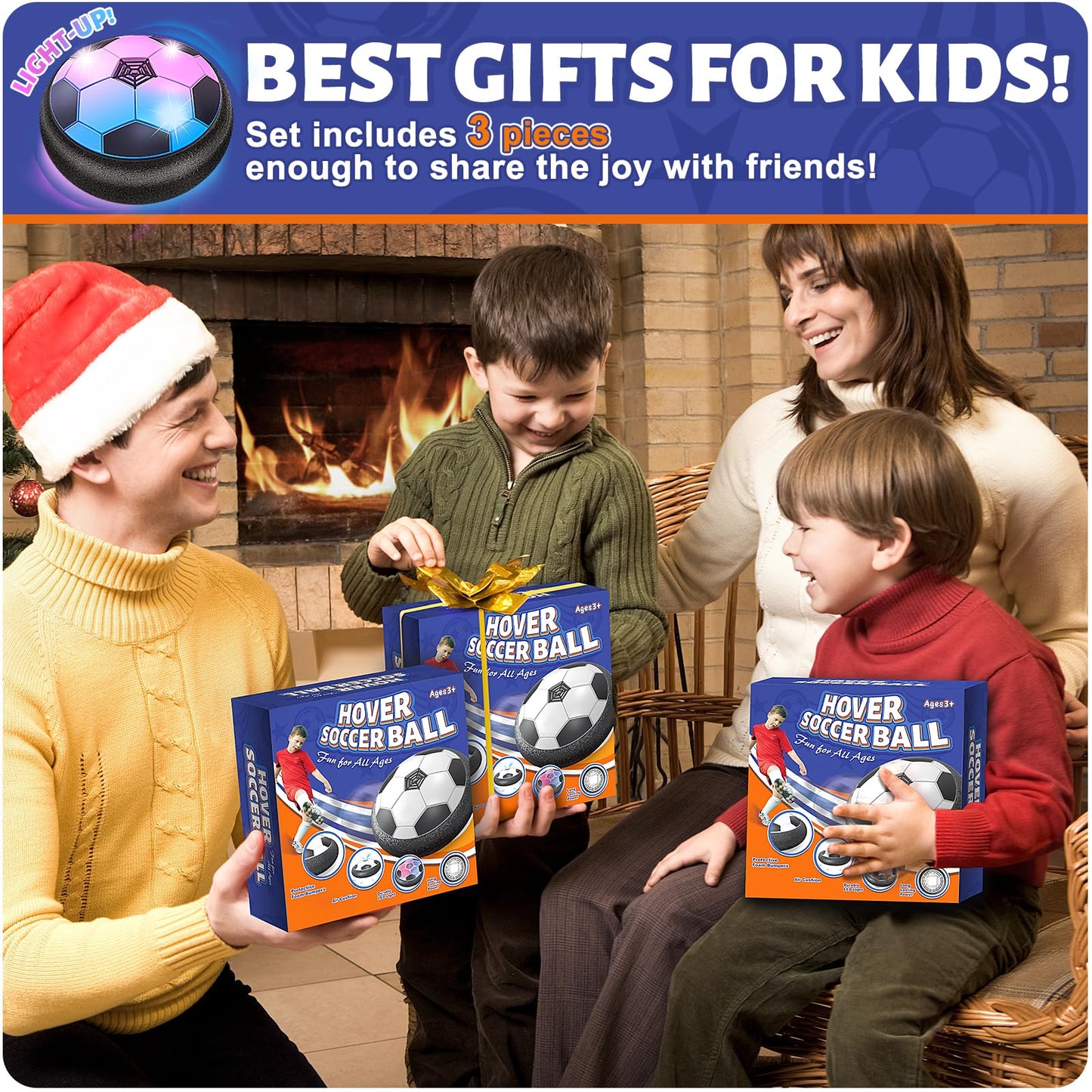 Officygnet 3 Pack Hover Soccer Ball, Boys Toys for 3, 4, 5, 6, 7, 8 Year Olds, Air Floating Soccer Toy with LED Lights, Indoor Toys Games for Kids Ages 4-8, 4-6 - Ideal Soccer Gifts for Boys 8-12