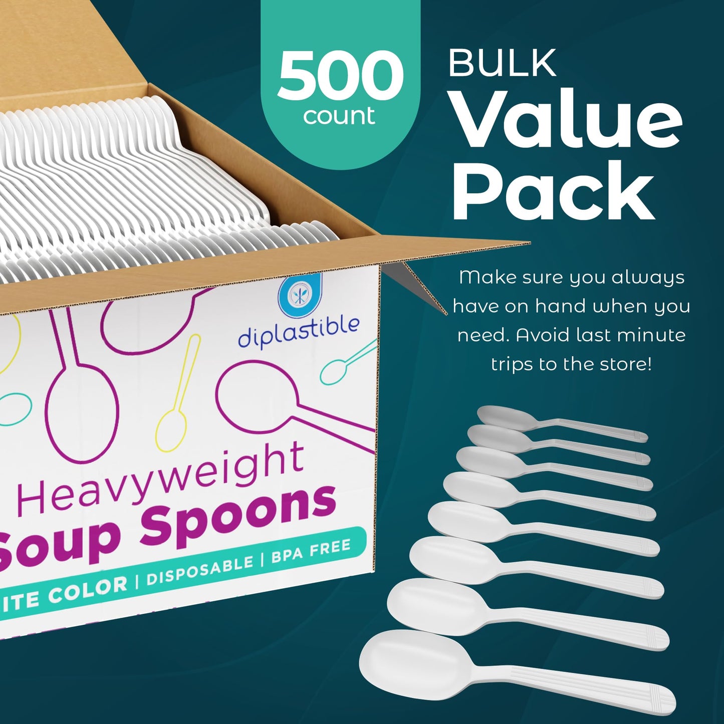 Plastic Soup Spoons Heavy Duty - Pack of 500 Disposable Spoons Utensils - Cutlery for Parties and Events Pack