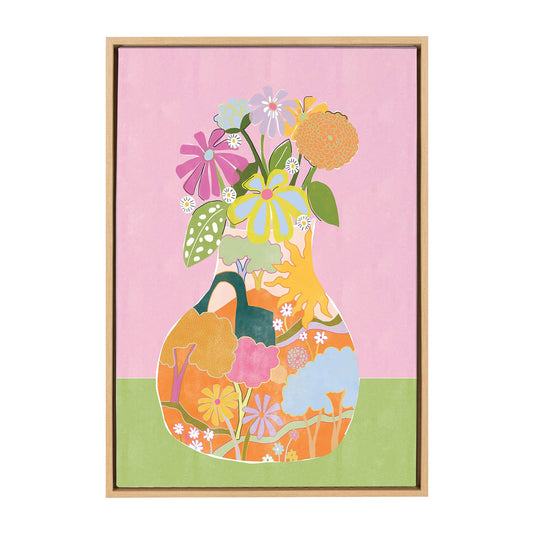 Kate and Laurel Sylvie Miracle Vase Framed Canvas Wall Art by Alja Horvat, 23x33 Natural, Floral Art for Wall