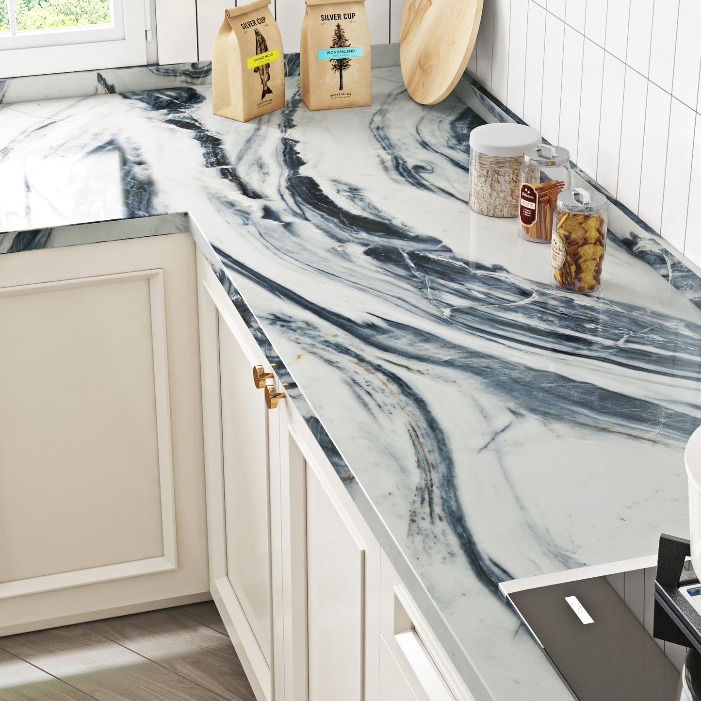 Livelynine Blue and White Wallpaper Waterproof Marble Contact Paper for Countertops Navy Blue White Peel and Stick Countertop Vinyl Wrap for Kitchen Counters Desk Dresser Cover Top Table 15.8x78.8