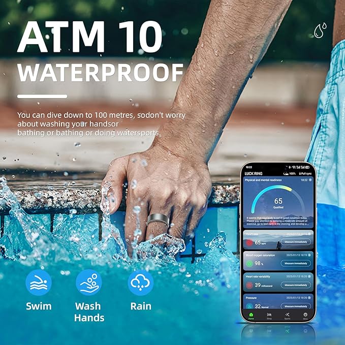 Smart Ring for Women Men, Health Fitness Tracker, 10ATM Waterproof Ring for iOS and Android, No Subscription Fee (Silver, 10)