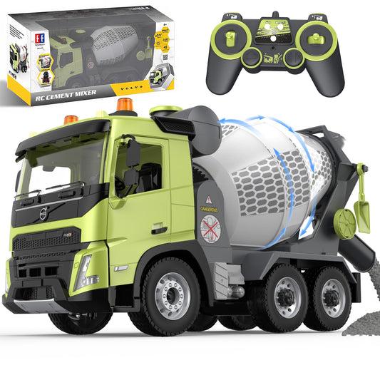 Double E Volvo FMX 1:20 RC Cement Mixer Truck - 360° Rotating Drum + 7 Realistic Sounds & LED Lights, 2.4GHz Anti-Interference for Multi-Vehicle Play - Construction Toy Adults
