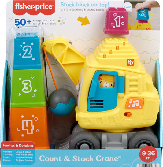 Fisher-Price Baby & Toddler Learning Toy Count & Stack Crane with Blocks, Lights, Music & Sounds for Infants Ages 9+ Months