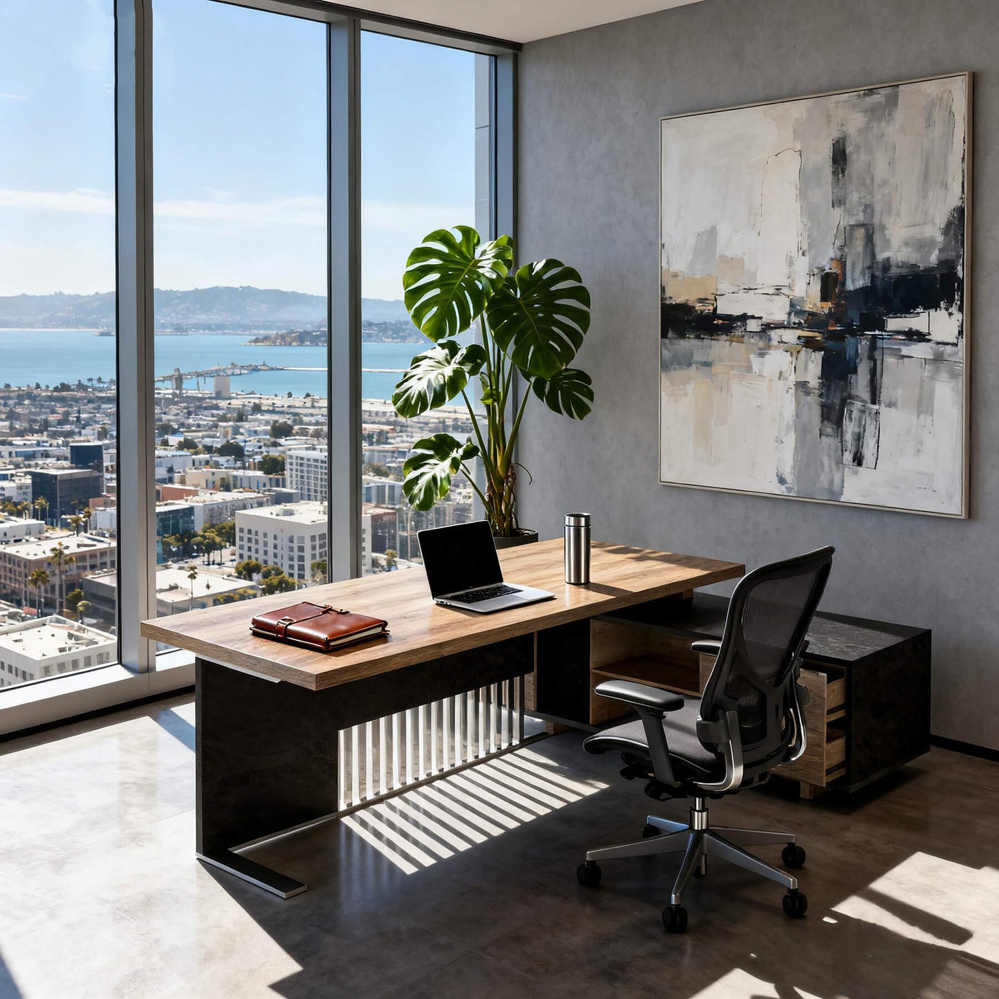 ONNAHOMEStlyle Executive Desk with Privacy Panel, Large Office Desk for Small Business, Computer Desk with Drawers & Storage Cabinets, Thick One-Piece Tabletop (Right Return, 78.7")