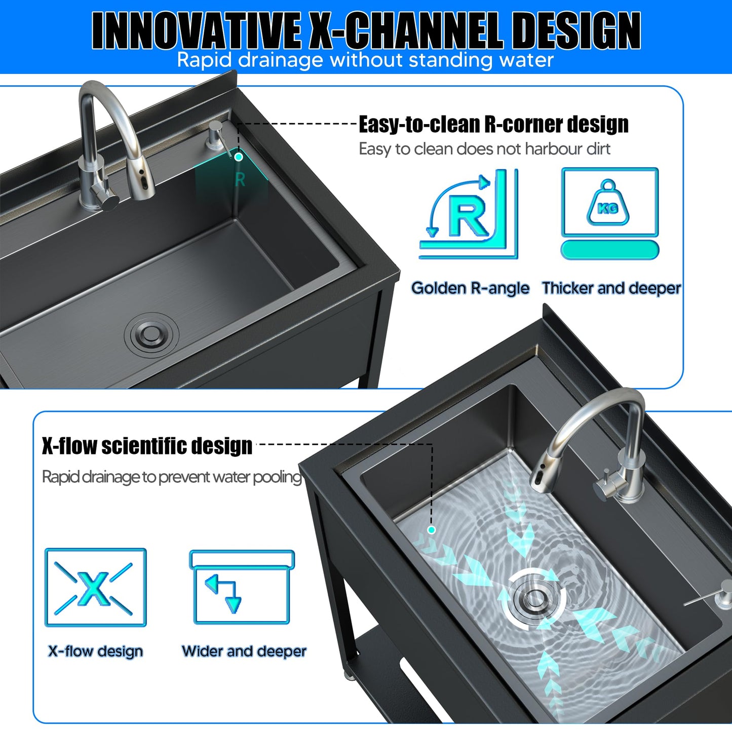 30inch Stainless Steel Utility Sink, Commercial Kitchen Single Bowl Sink with Cold and Hot Water Faucet,Hoses and Drain Kit,Stainless Utility Sink for Kitchens, Bathrooms, Garage, Laundry Room