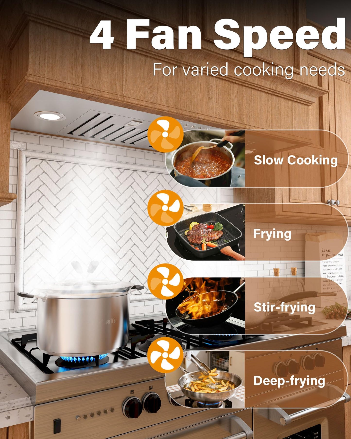 FlyPine 30 inch Stainless Steel Insert Range Hood - 900 CFM, Ultra-Quiet 4-Speed Vent, Button Control, LED Lights, Ducted/Ductless Convertible