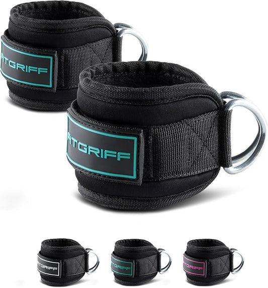 Fitgriff® Ankle Straps V3 for Cable Machine (2 Pieces) - Gym Workout Equipment - Leg Pulley Attachment, Kickback Straps