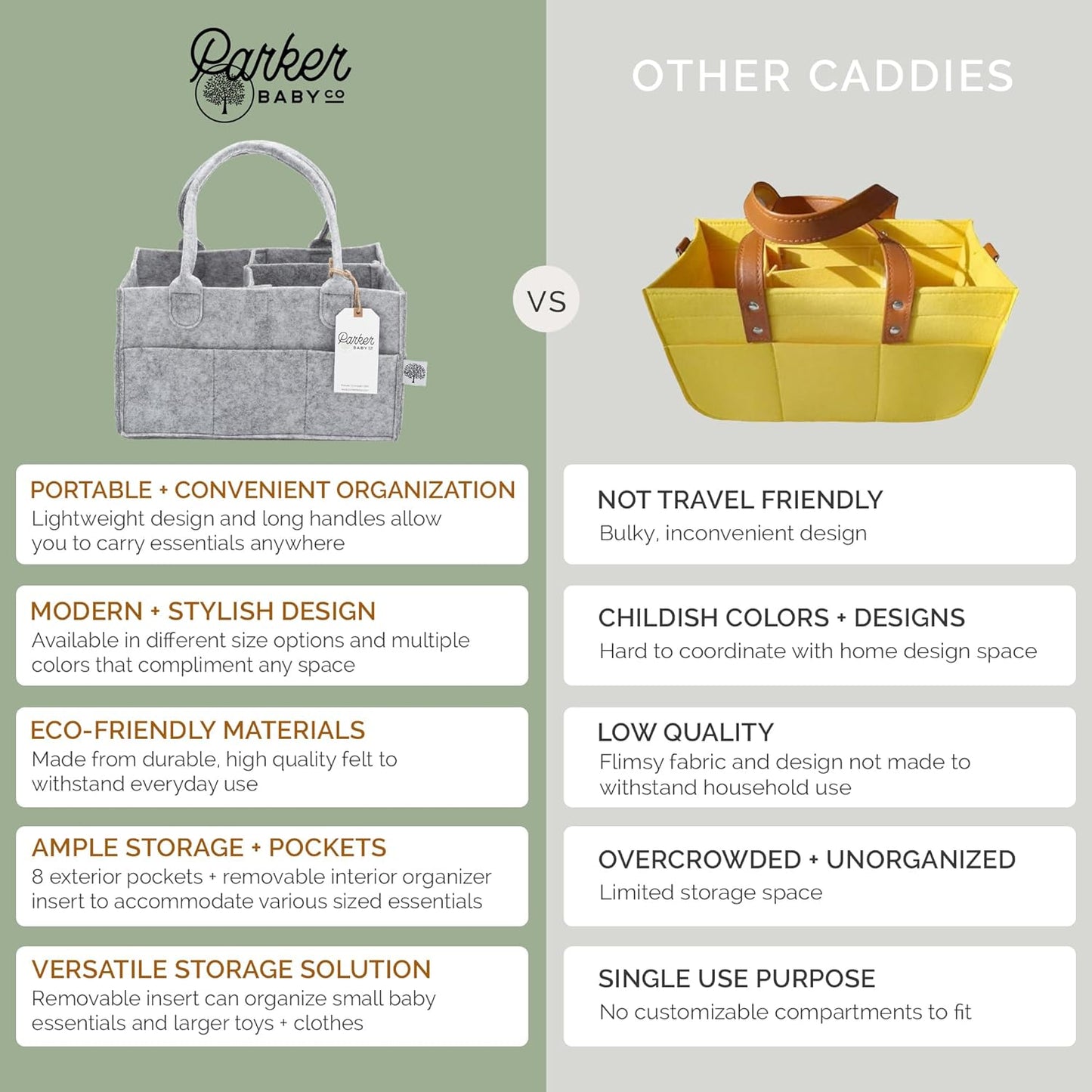 Parker Baby Co. Diaper Caddy - Large Nursery Storage Bin & Car Organizer for Diapers | Oatmeal