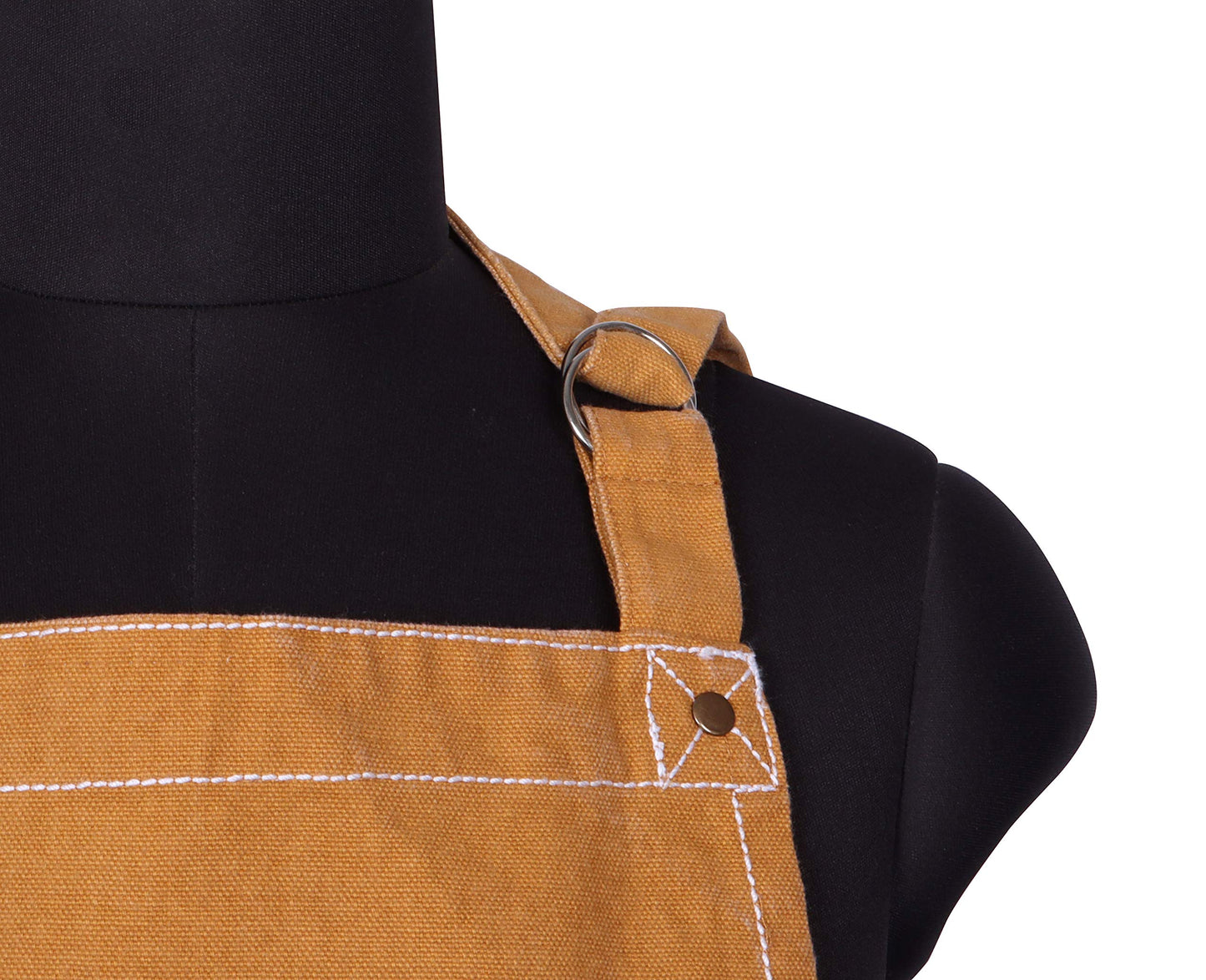 AMOUR INFINI Cotton Solid Aprons for Women with Pocket, Adjustable Strap and Waist Ties Washed Chef Aprons for Cooking, Baking and Gardening (27.5 x 33 Inches - Yellow)