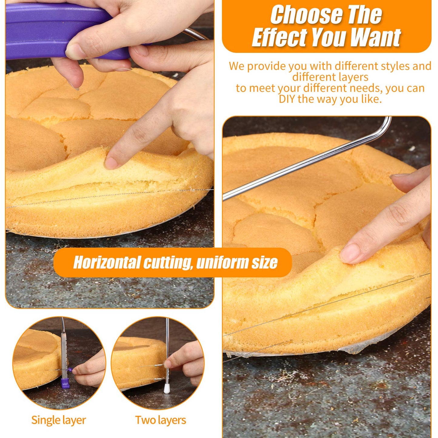 Boao 3 Pieces Kitchen Baking Tools, Adjustable Cake Levelers, Double Wire Cake Slicer Levelers and Stainless Steel Knife with Plastic Handle for Wedding Birthday Leveling and Molding