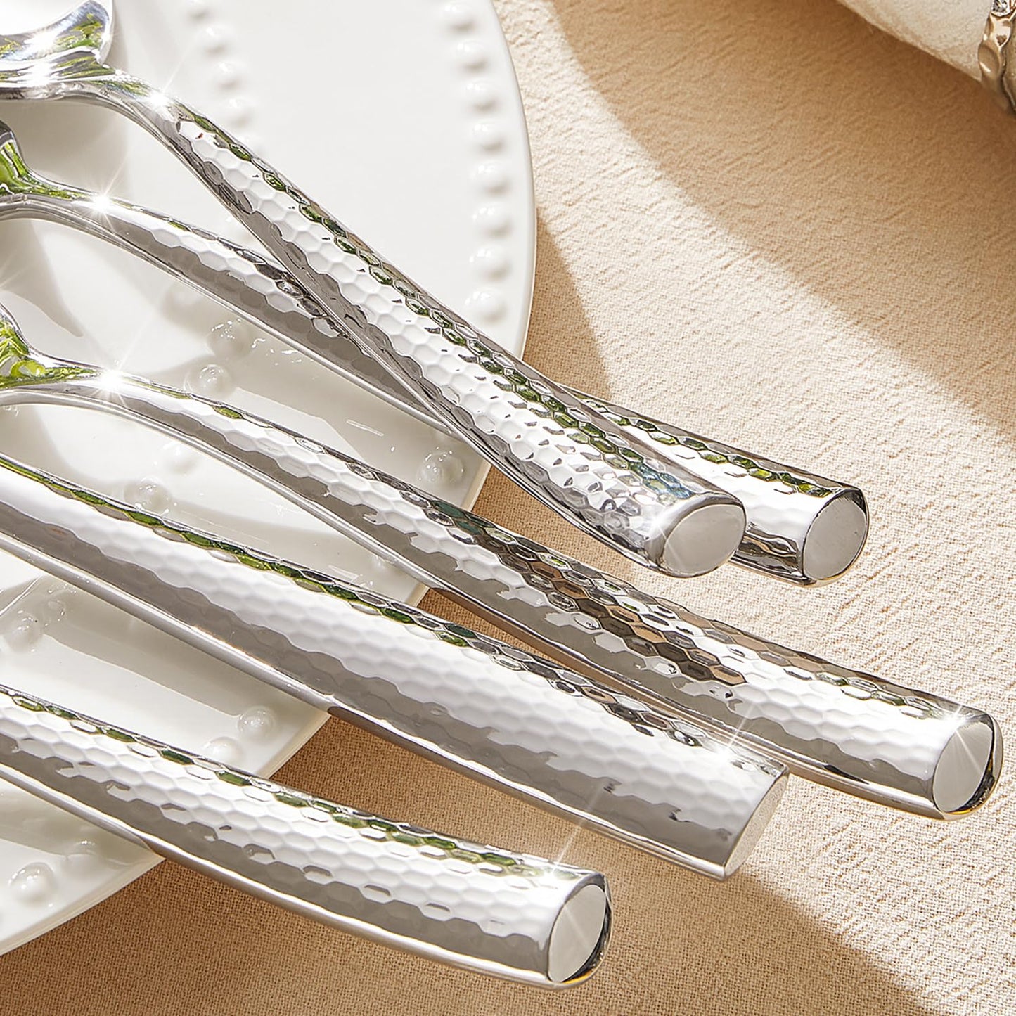 Kingstone Hammered Silverware Set, 10-Piece Flatware Set for 2, 18/10 Stainless Steel Heavy Duty Cutlery Set, Mirror Polished Utensil Sets for Home, Restaurant, Wedding, Dishwasher Safe