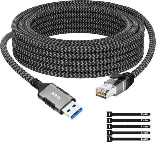 10 3.0 RJ45 5 USB to Ethernet Cable FT, USB A Male to Male Cord, Directly Connected, Aluminum Portable Gigabit LAN