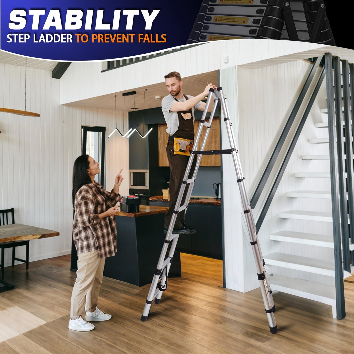 10.5 FT A-Frame Aluminum Telescoping Ladder,11+11Step Ladder,330LB Load Capacity,Portable Folding Extension Ladder Heavy Duty Collapsible Ideal for Home and Outdoor(3.2m+3.2m/10.5FT+10.5FT A Frame)