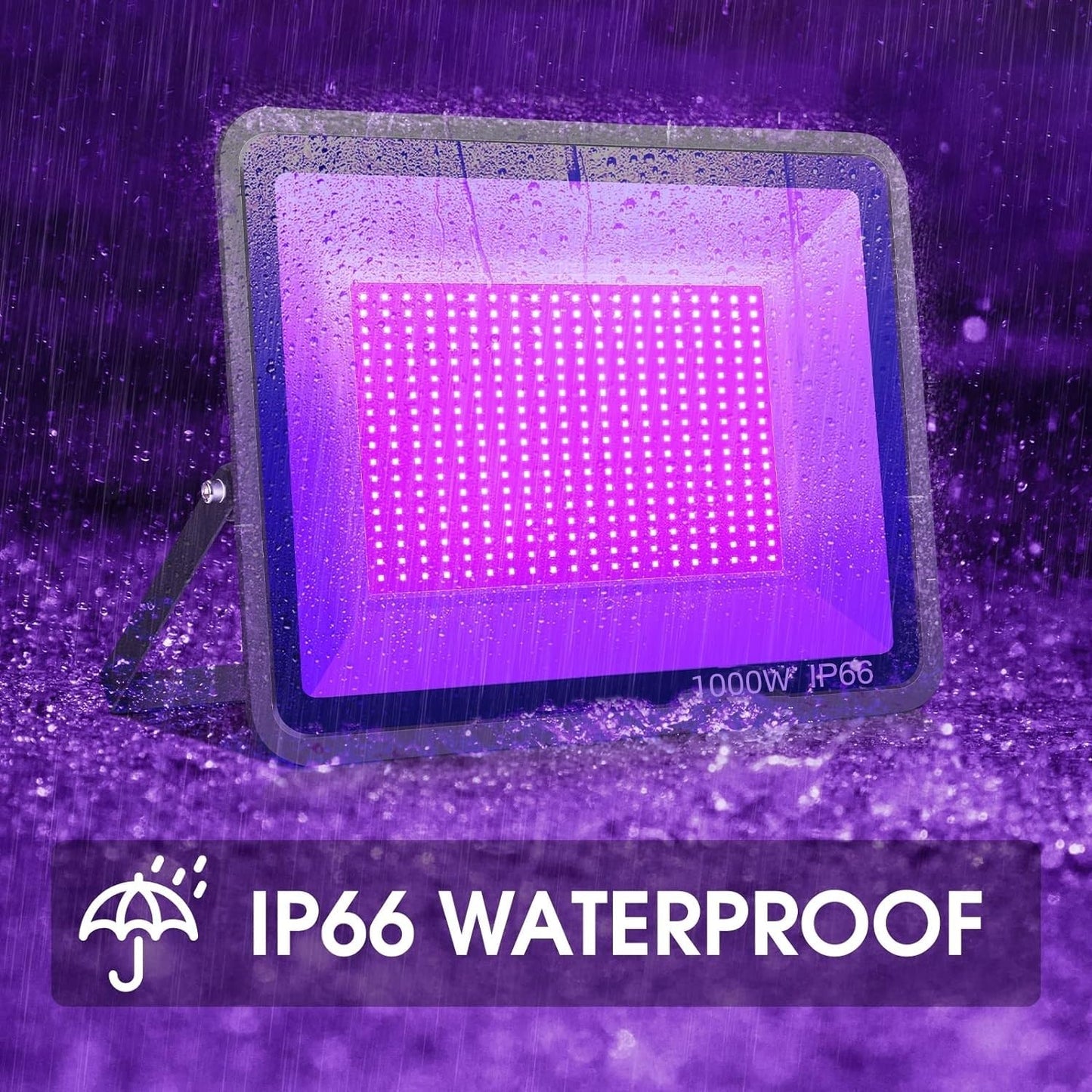 YANYCN 2 Pack 1000W LED Black Flood Light, Big Black Light Outdoor with Plug and Switch, IP66 Waterproof Blacklight for Glow Party, Halloween, Fluorescent Poster, Body Paint, Aquarium