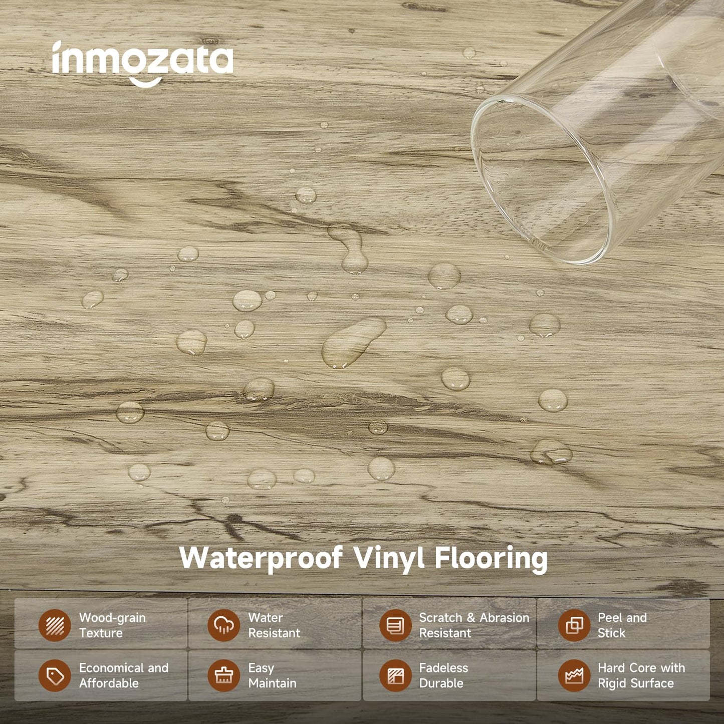 INMOZATA 36-Pack 54 Sq.Ft Peel and Stick Floor Tile, Wood Grain Flooring Planks Self Adhesive Floor Tiles Peel and Stick Waterproof Vinyl Flooring for Bedroom, Kitchen, RV, Office(Natural Wood)