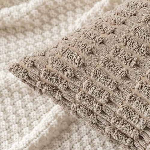 MIULEE Corduroy Lumbar Throw Pillow Covers - Soft Boho Striped Design | 20x12 Inch Light Brown for Modern Farmhouse Decor