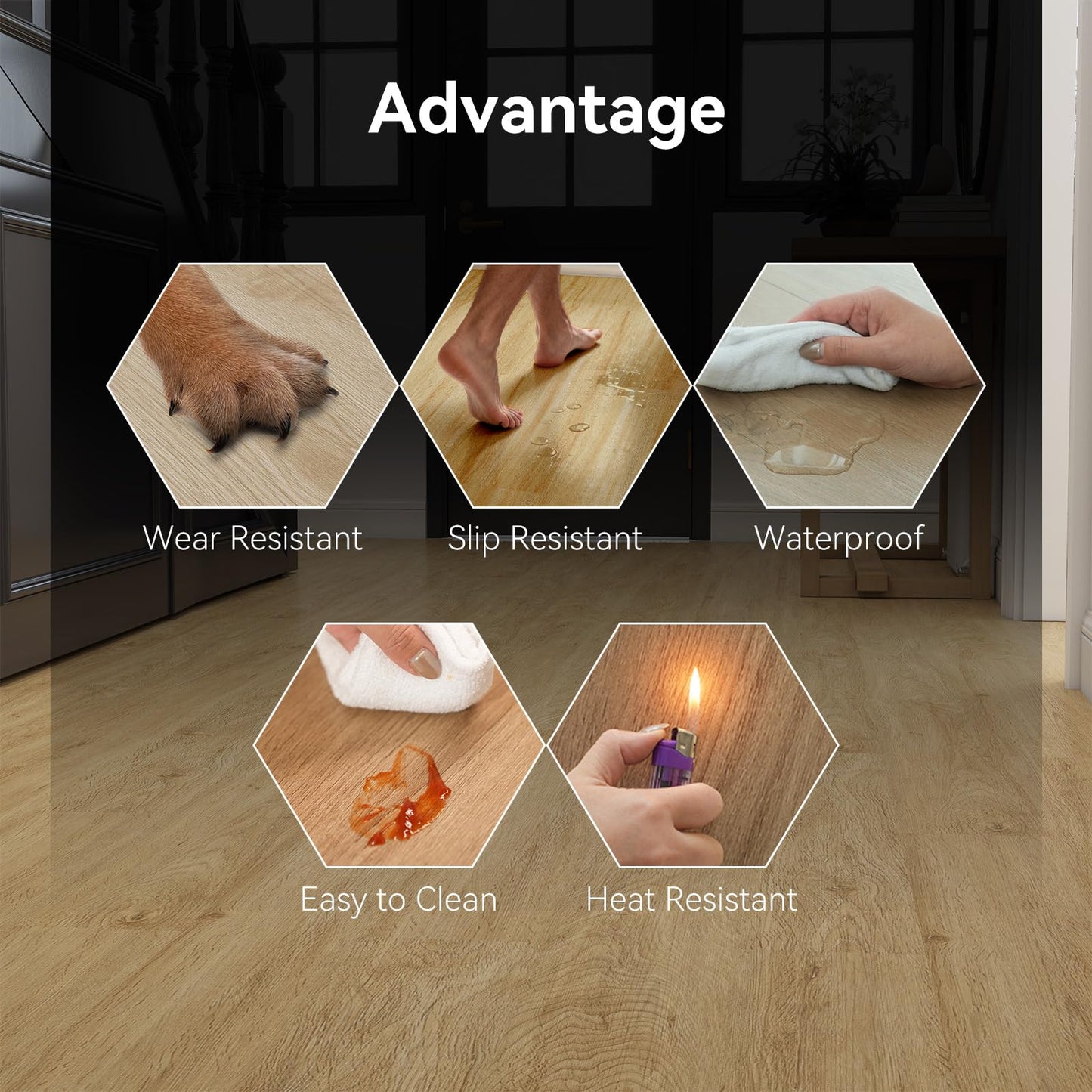 Mysflosy Peel and Stick Floor Tiles, Self-Adhesive Luxury Vinyl Flooring Plank, 6'' x 36'', 36 Pack 54 Sq.Ft, Waterproof DIY Deep Wood Grain Planks Easy to Install for Kitchen, Living Room