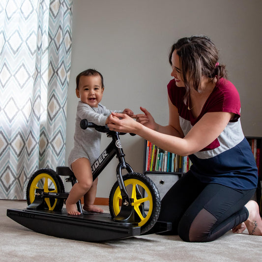 Strider Sport 2-in-1 Rocking Bike Black - Helps Teach Baby How to Ride a Balance Bicycle - for Kids 6 Months to 4 Years - Easy Assembly & Adjustments