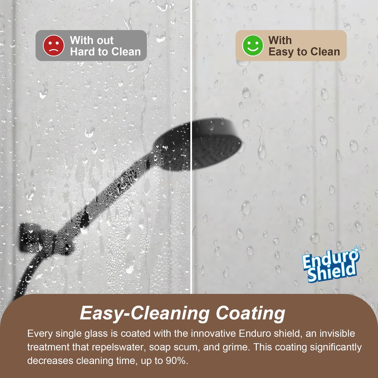 UKD01 46 to 49 in. W x 76 in. H Double Sliding Frameless Shower Doors - Stainless Steel 3/8" (10mm) Certified Tempered Glass 49x76-MBL