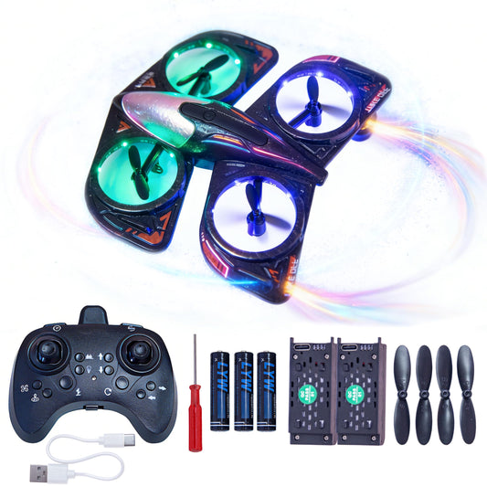 LIHBCAIYI Remote Control Airplane with Rolling Wheels,Fighter Jet Toys with Altitude Hold,LED Lights,360° Flip,Multi-Mode RC Plane Quadcopter Airplane Toy Gifts for Beginners (Orange)