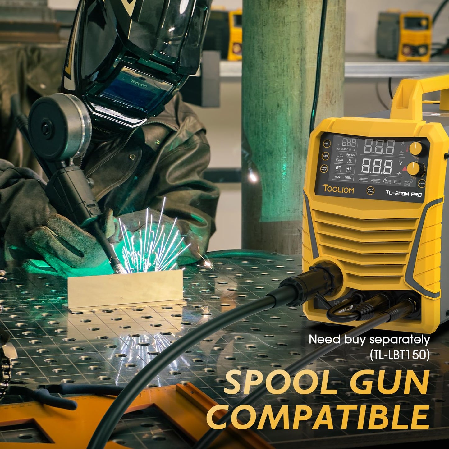 TOOLIOM 200A MIG Welder 5 in 1 MIG/Flux MIG/Spool Gun Mig/Lift TIG/Stick Welder 110/220V Dual Voltage Aluminum Welding Machine