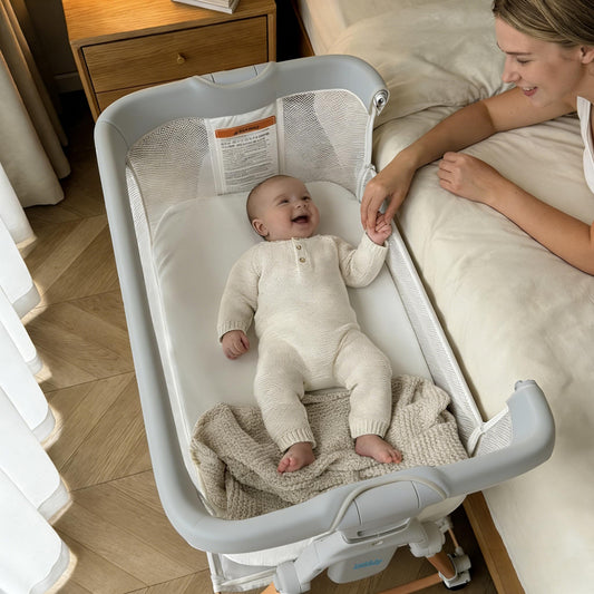 LookBaby Baby Bassinet, 4-in-1 Rocking Bassinet Beside Crib for Baby, One-Click Foldable Bedside Sleeper for Newborn, Travel Bassinet with 5 Heights, Soft Mattress and Hanging Toys for Infant