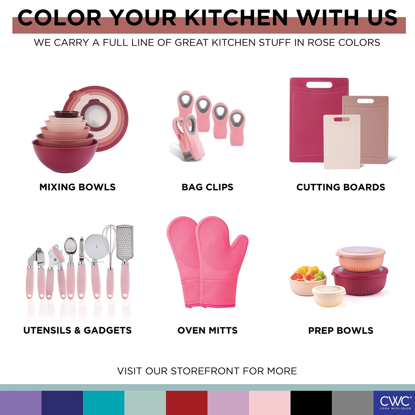 COOK WITH COLOR Kitchen Gadget Set Copper Plated Stainless Steel Utensils with Soft Touch Handles, Copper Pink, 7 Pieces