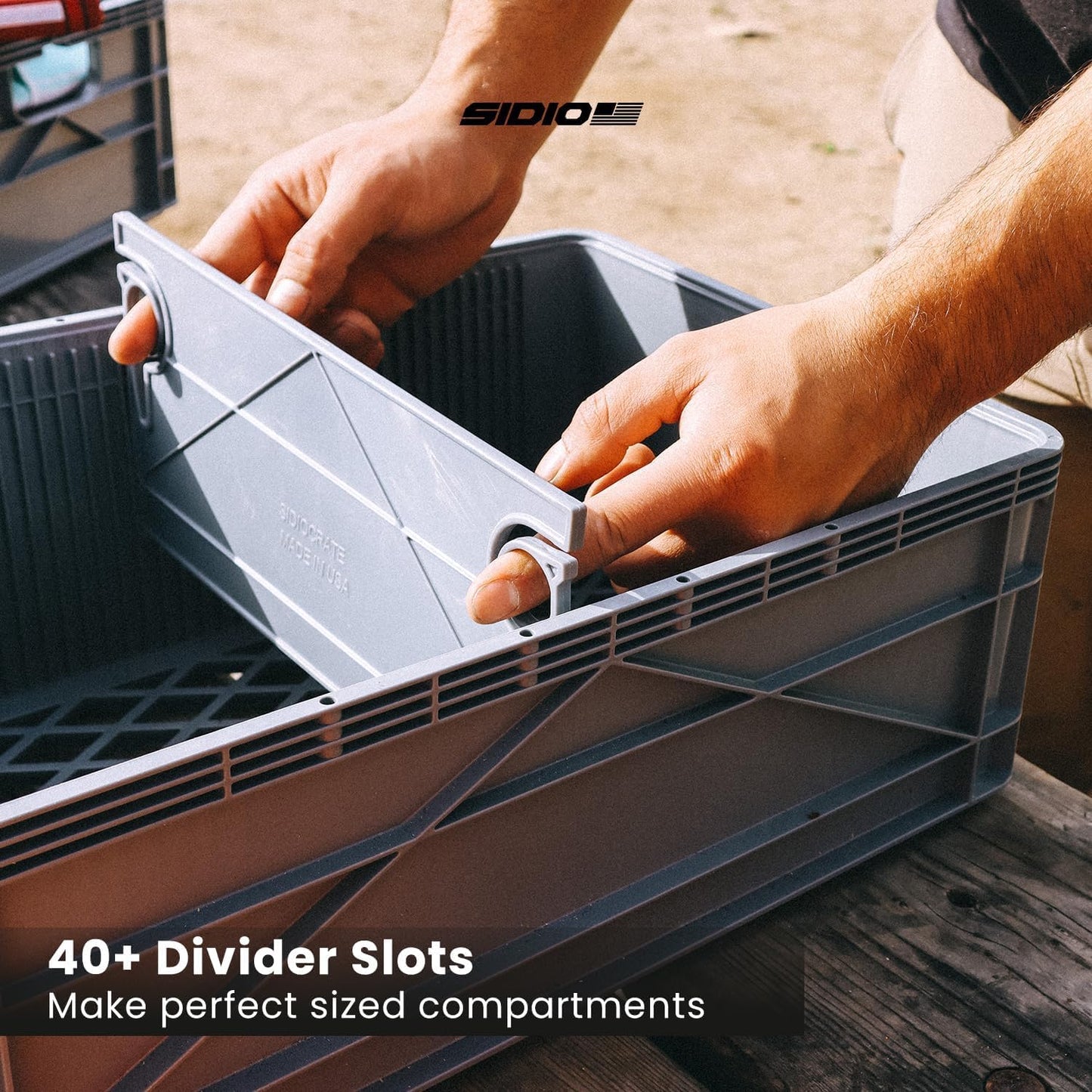 SIDIO Quarter Crate 4 Pack of Stackable Storage Bins - Organizer Bins with Dividers for Garage Organization, Home Storage - Heavy Duty Plastic Containers - 19.16” x 12.75”x 4.57” (Red)