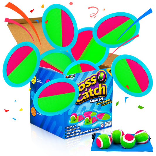 Ayeboovi Toss and Catch Ball Set 8 Paddles 4 Balls Outdoor Beach Pool Toys for 3 4 5 6 7 8 Year Old Boys Girls Birthday Gifts Easter Basket Stuffers Outside Yard Games for Kids and Family Activities