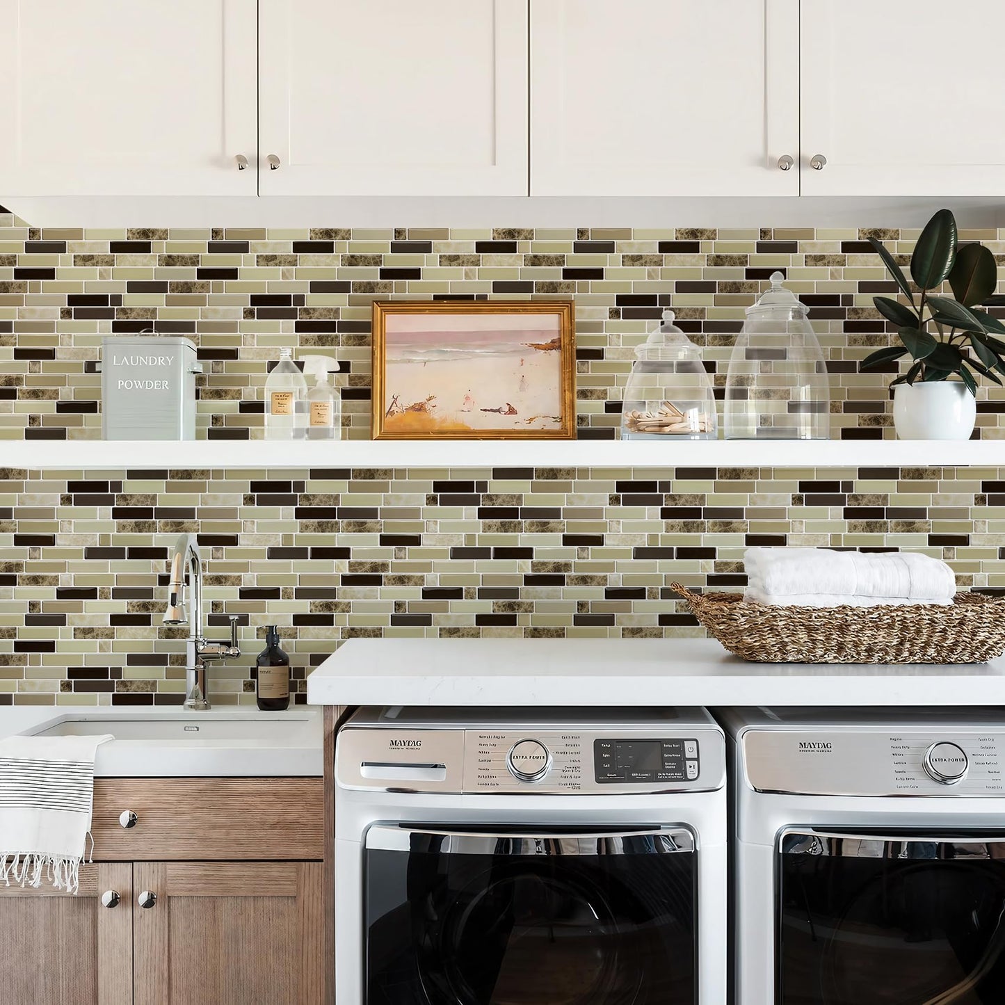 Vamos Tile 12" x 12" Peel and Stick Self Adhesive Kitchen Backsplash, Stick On Tile Backsplash for Kitchen & Bathroom(10 Sheets)