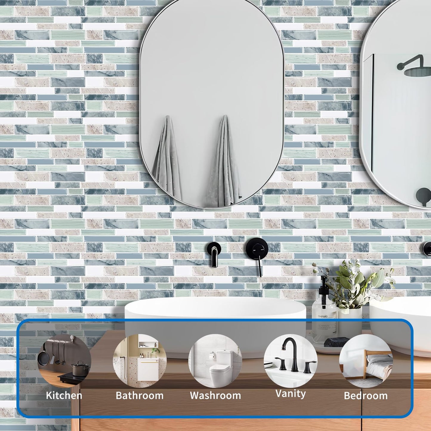 10-Sheet Peel and Stick Kitchen Backsplash Tiles, 3D Waterproof Self Adhesive Wall Tile Stick on Backsplash for Kitchen and Bathroom(Sage Green,12"×12")