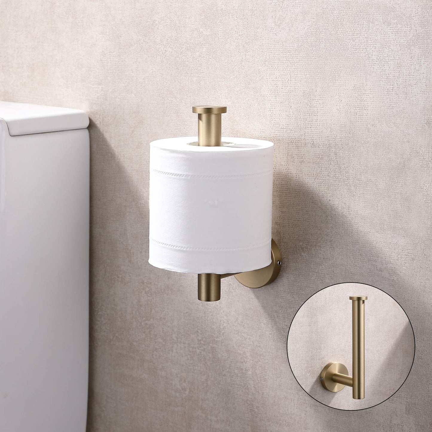 TASTOS Brushed Gold Toilet Paper Holder SUS304 Stainless Steel, Modern Round Tissue Roll Holders Wall Mount, Toilet Paper Roll Dispenser Bathroom 5 inch TP Holder for Kitchen Washroom