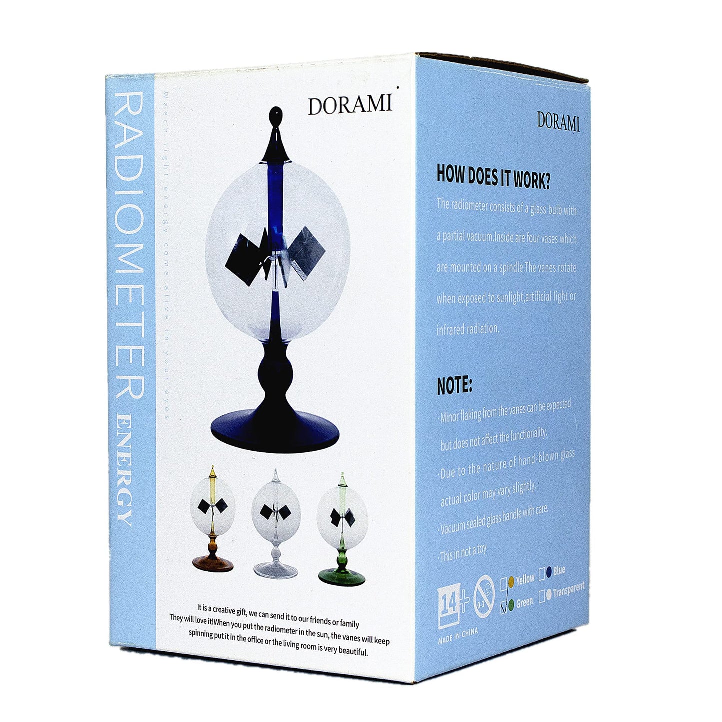 DORAMI Clear Solar Power Crookes Radiometer Sun Light Energy Glass Windmill Spinning Vanes