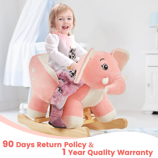FUNLIO Elephant Baby Rocking Horse for Toddlers 6 Months to 3 Years, Cute & Graceful Pink Elephant Rocker for Baby Girl, Stuffed Plush Ride-on Rocking Animal, Easy to Assemble, CPC & CE Certified