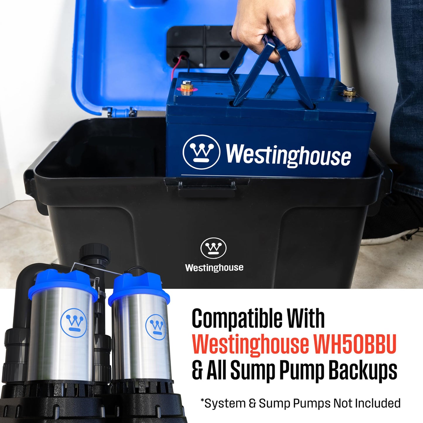 Westinghouse Sump Pump Battery Backup – 12V 75Ah Maintenance-Free AGM Sealed Lead Acid Battery for Basement Sump Pump Backup Systems