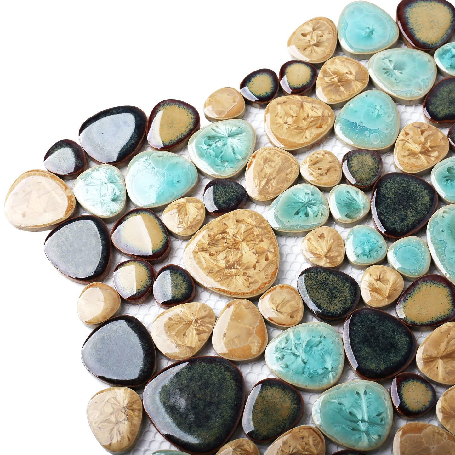 Blujellyfish Pebble Porcelain Tile Fambe Turquoise Green Beige Shower Floor Pool Alley Tiles Mosaic TSTGPT005 (5 Square Feet)