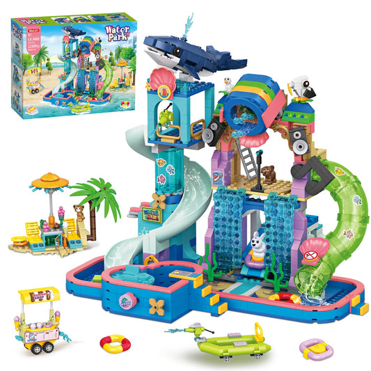 WinGift 1150Pcs Friends Water Park Building Set, STEM Summer Fun Party Toy with Swimming Pool Slides,Water Canons,Diving Platform,Animal, Pretend Play Kit for kids, Birthday Gifts for Girls Ages 6-12+