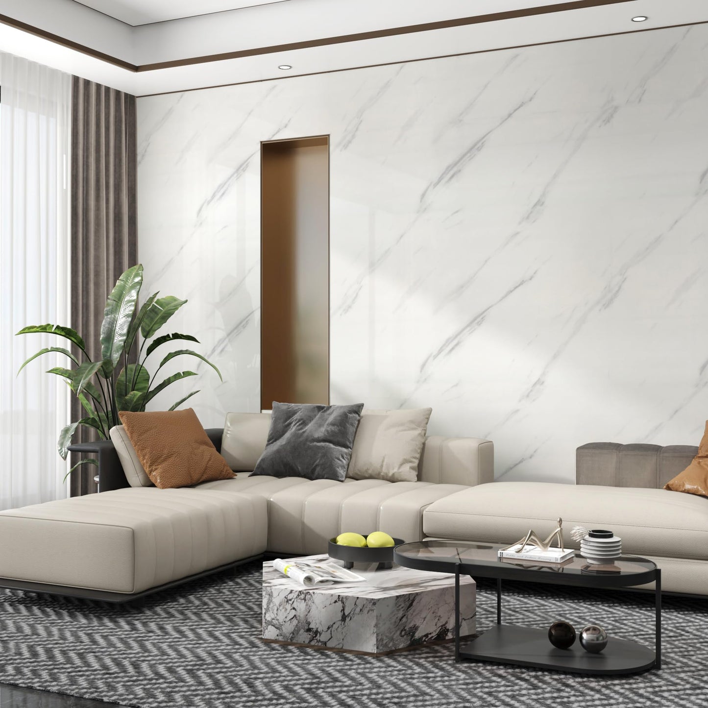 JSEVEM 48"×79" Extra Wide Thick White and Grey Marble Wallpaper Peel Stick (Sample) Waterproof White Gray Marble Contact Paper Vinyl Glossy Adhesive Granite Tile Sticker for Kitchen Table Countertops