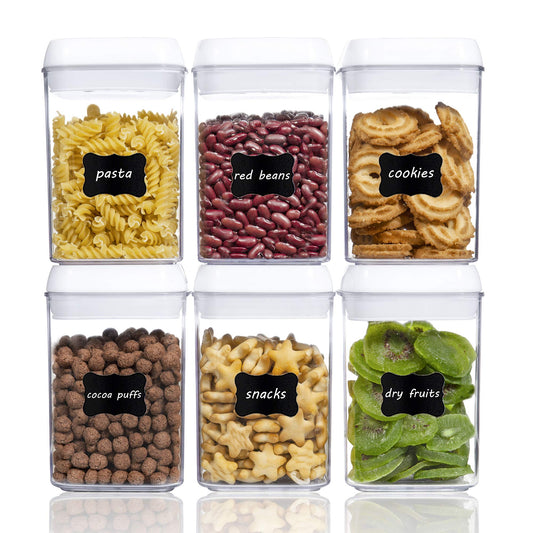 Vtopmart 6 PCS Airtight Food Storage Containers, BPA Free Plastic Snack Containers with Easy Lock Lids, for Kitchen Pantry Organization and Storage, Include 24 Labels, 0.8L