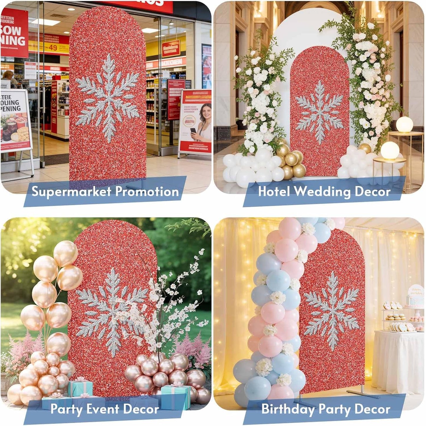 Duskova Living 5 Modern Themed Arch Backdrop Cover FT, Winter Watercolor Sparkling Snowflake Pattern Wedding Arch Cover