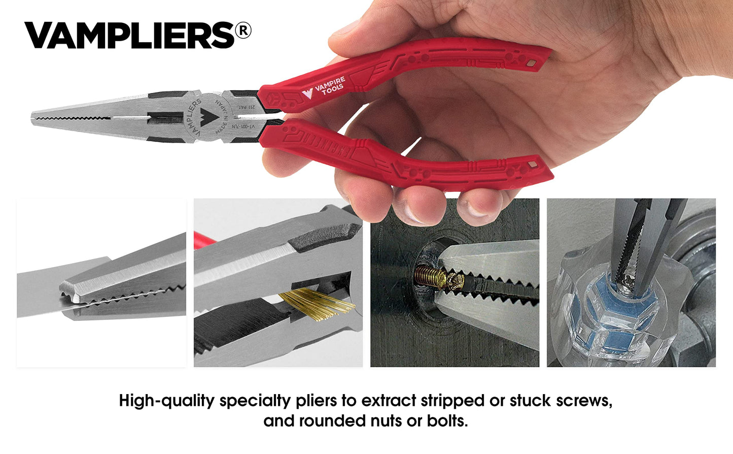VAMPLIERS 3-PC Screw Extractor Pliers Set Made in Japan: 8" Linesman, 7.5" Long Nose, and 5" Mini Screw Remover Plier. High Carbon Steel Stripped Screw Removal Tools