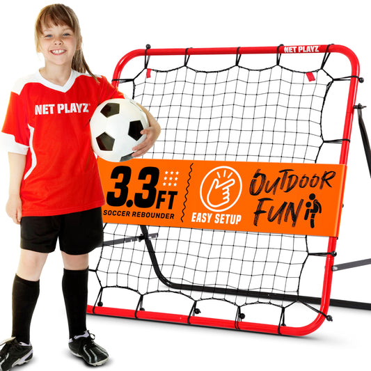 Soccer Rebounder Rebound Net, Kick-Back 3.3X3.3FT | Football Training Gifts, Aids & Equipment for Kids Teens & All Ages, Portable, 6 Adjustable Angles