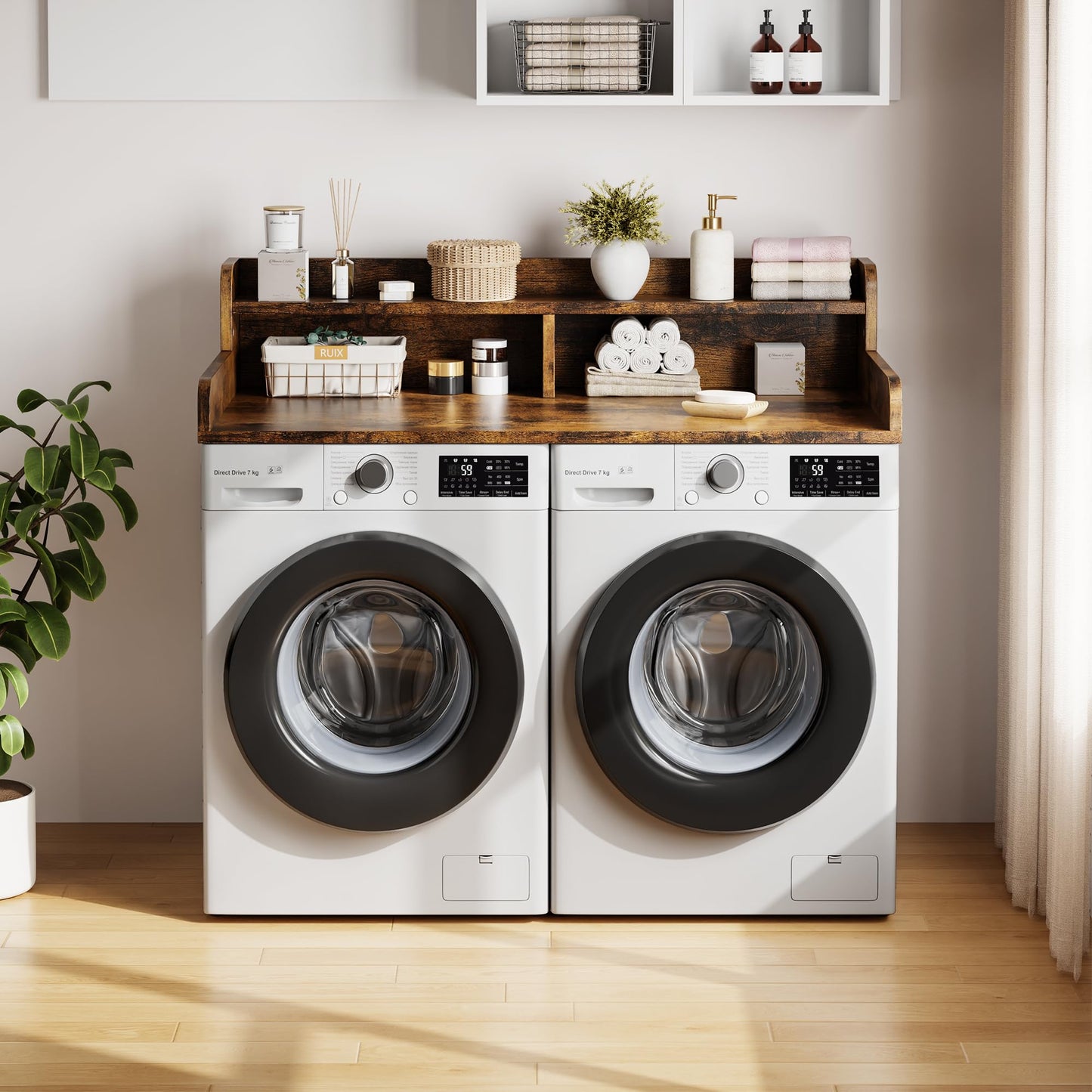 IDEALHOUSE 2-Tier Washer and Dryer Countertop with Shelf or Drawers, Laundry Countertop Cover with Non-Slip Pad, 54"X27.5" Laundry Topper for Folding Clothes Over Washer and Dryer-White