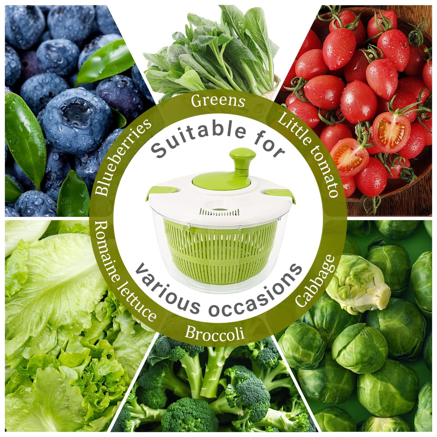 NIOSAVM 5Qt High-Efficiency Salad Spinner & Vegetable Dehydrator -Quick-dry salad spinner,Manual Kitchen Tool for Lettuce,Berries,Quick Spin Dry Vegetables