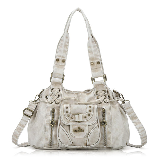 Angel Kiss Small hobo Bags for Women Retro Washed Leather Shoulder Handbag Roomy Top Handles Purses With Removable Strap