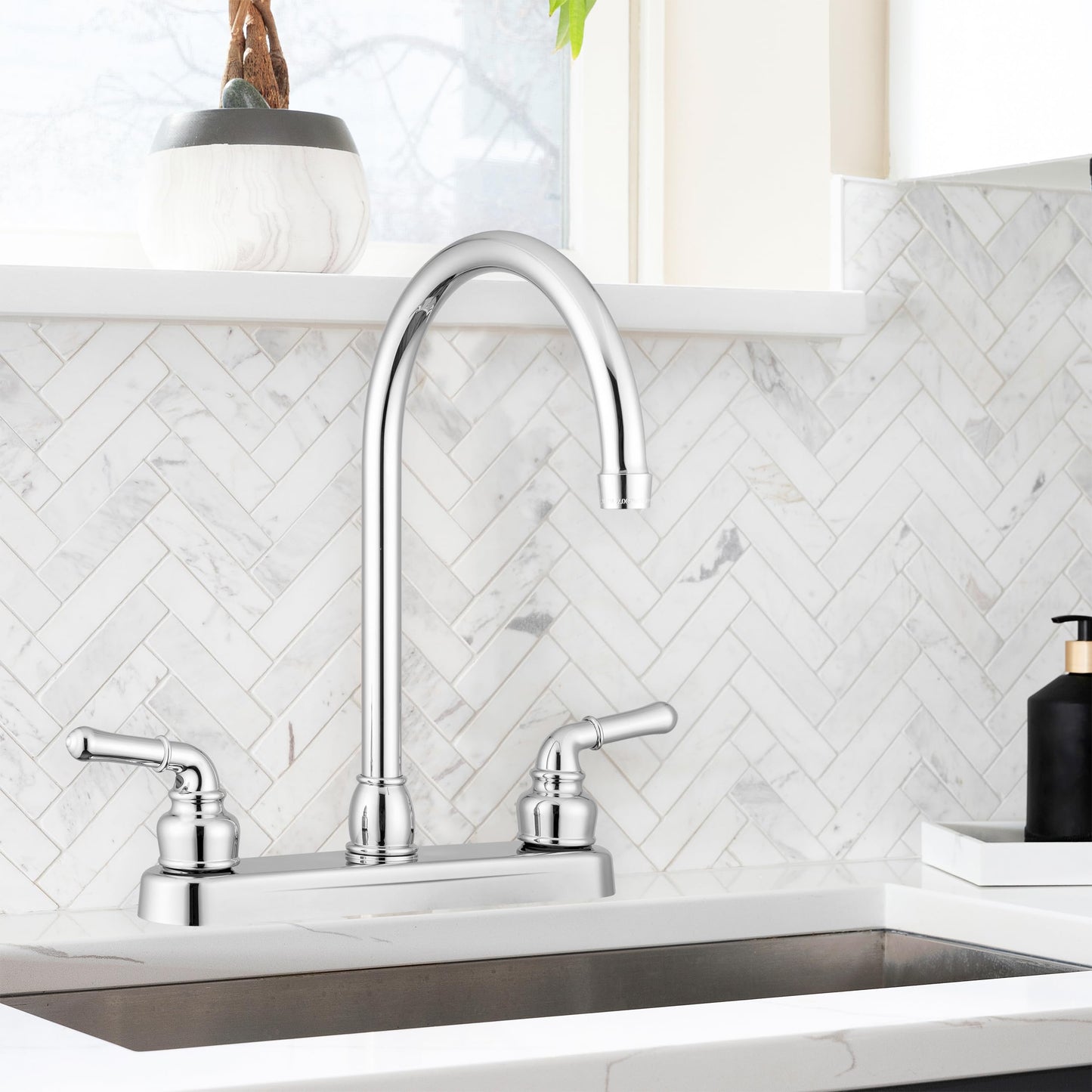 Pacific Bay Lynden Modern High Arc Kitchen Sink Faucet - Metallic Plating Over ABS Plastic - (Polished Chrome)