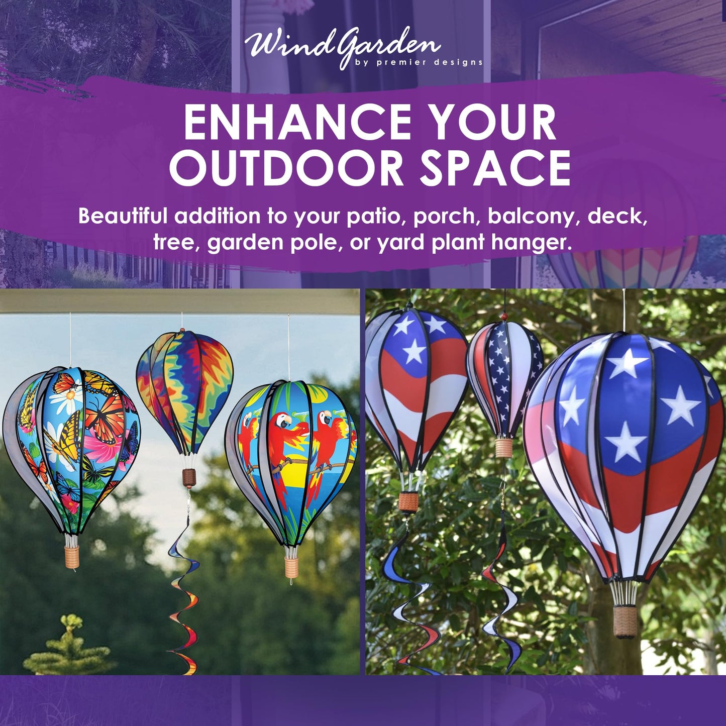 Hot Air Balloon Hanging Garden Spinner 22" - Vibrant Patriotic Design, Weather-Resistant Outdoor Decor, Durable & Lightweight for Patios, Yards, and Gardens - Eye-Catching Wind Spinner