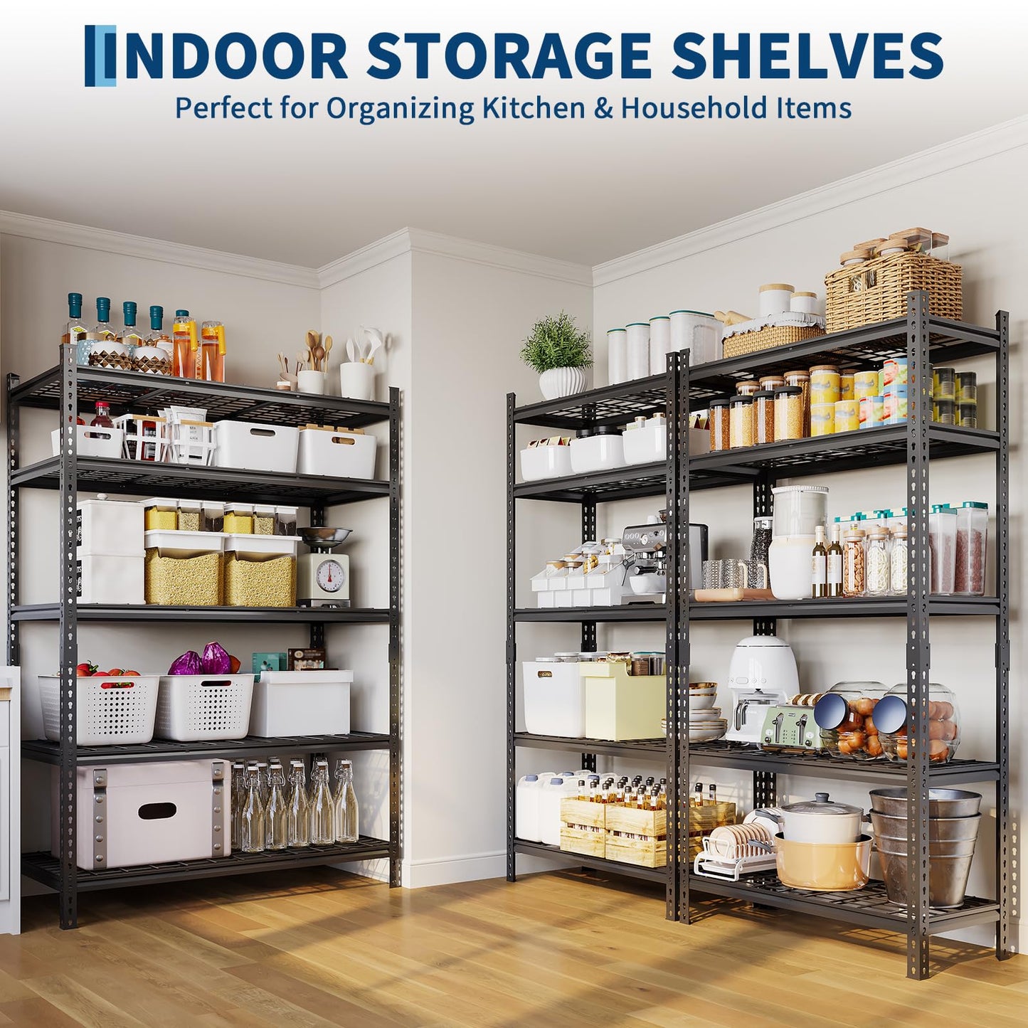 Garage Shelving 2200 LBS Storage Shelves Adjustable Metal Shelving Unit Heavy Duty 5 Tier Metal Shelves for Garage Kitchen Pantry Warehouse Basement, 48" W × 24" D × 72" H