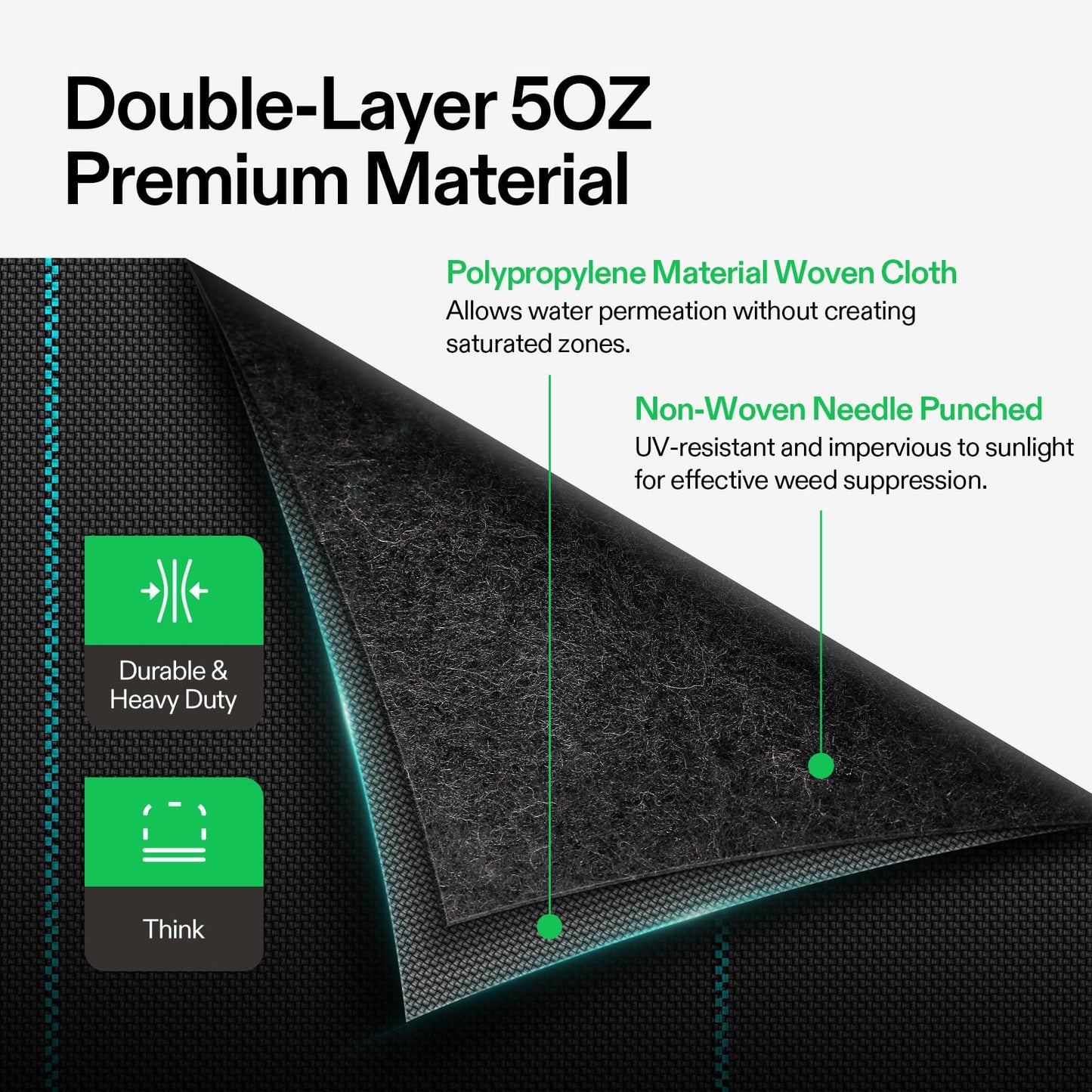 VIVOSUN Premium Weed Barrier Landscape Fabric Heavy Duty, 3ftx100ft 5oz Double-Layered Weed Control Mat with High Permeability, Commercial Ground Cover, Easy Set up & Superior Weed Control