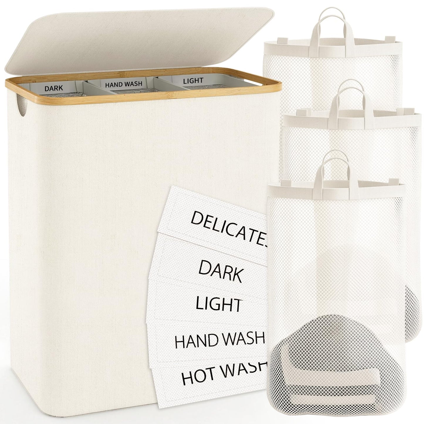 Hampers for Laundry Basket with Lid, 160L Extra Large Laundry Hamper 3 Section Dirty Clothes Hampers for Laundry Divided Laundry Basket Organizer for Bedroom,Laundry Room, Dirty Clothing Hamper, Beige